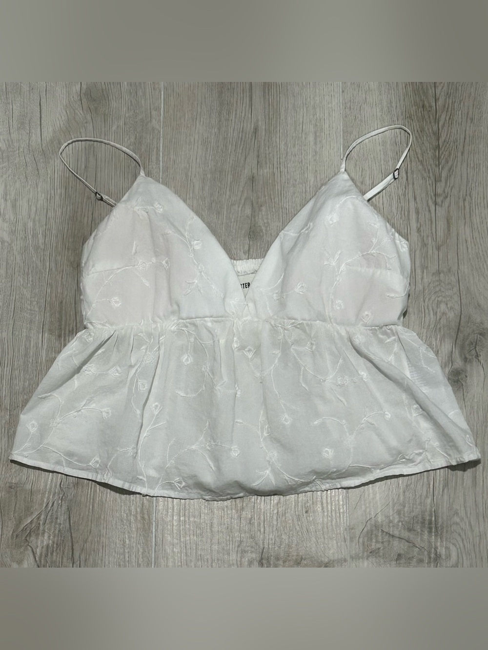 Hollister White Embroidered V-Neck Peplum Cami